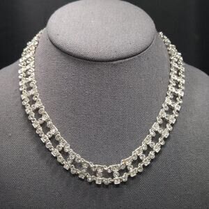 Art Deco Style Choker Necklace, Clear Rhinestones, 18 Inches, Hook Clasp